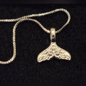 Silvertone Mermaid/Whale Tail Pendant with up to 18" box chain stamped S925✨️
